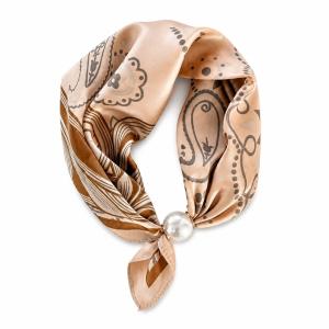 Scarves med magnetknäppe (vit pärla), Paisley Aprikos / Brun (70x70 cm) - Three M