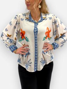 Blus Djungelprint, Vit / Blå, Maria - Gemini