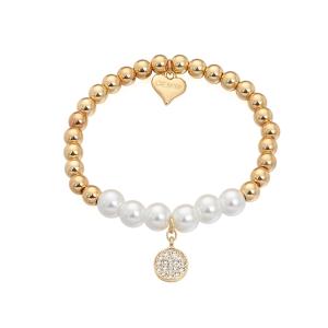 Armband Elastiskt, Pärlor i guld och vitt - Gemini