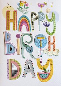 Happy Birthday - Präglade bokstäver med regnbåge, Kort - Pictura
