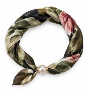 Scarves med magnetknäppe (vit pärla), Blommor och Blad, Army - Three M