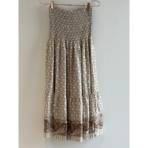 Kjol med bred resårsmock, Taupe mönstrad, Kajsa - Three M