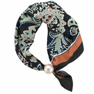 Scarves med magnetknäppe (vit pärla), Mönstrad Svart / Grön / Orange - Three M