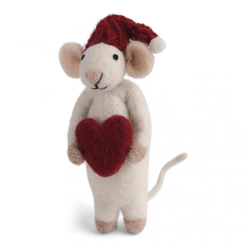 Söt tovad vit mus med rött hjärta - En Gry & Sif