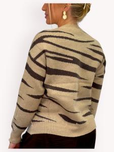 Stickad tröja, Zebraprint Beige / Brun, Velma - Gemini