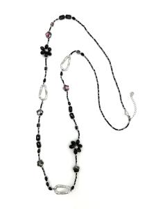 Halsband Långt, Pärlor och blommor i svart / guld - Cat & Co