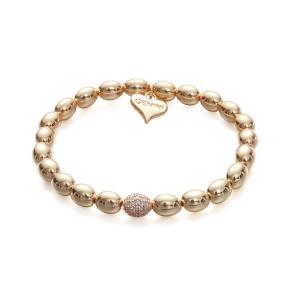 Armband Elastiskt, Guldfärgade ovala pärlor med strassprydd pärla - Gemini