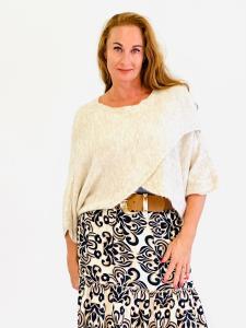 Stickad poncho, kort modell, Creme Iris - Cat & Co