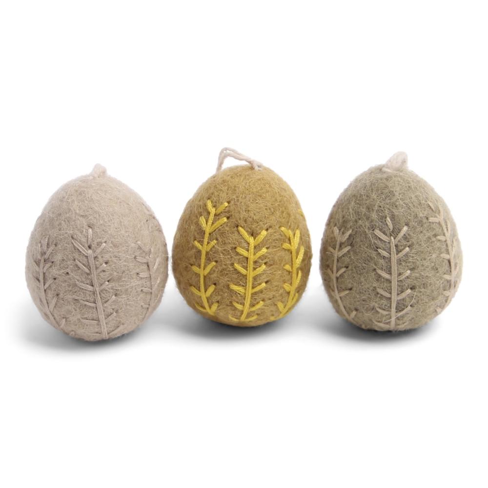 Tovade ägg med broderi, set om 3 i beige nyanser (14713) - Én Gry & Sif