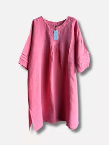 Linneklänning med sydda veck, Hallon, Vera - Reunion