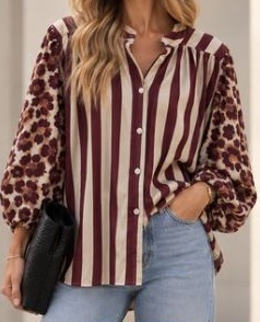 Blus Randig / Leo, Vinröd / Beige, Signe - Caramelle Fashion
