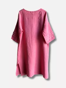 Linneklänning med sydda veck, Hallon, Vera - Reunion