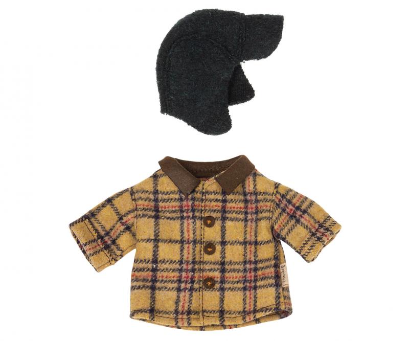 Skogshuggarskjorta och hatt till Teddy Pappa, Maileg