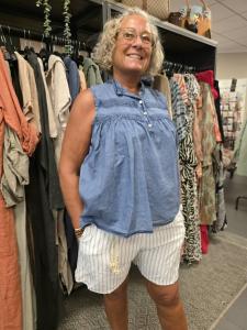 Shorts, Randig Vit / Blå, Aida - Caramelle Fashion