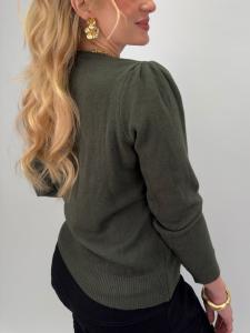 Stickad tröja med puffärm, Mörkgrön Elvy - Gemini