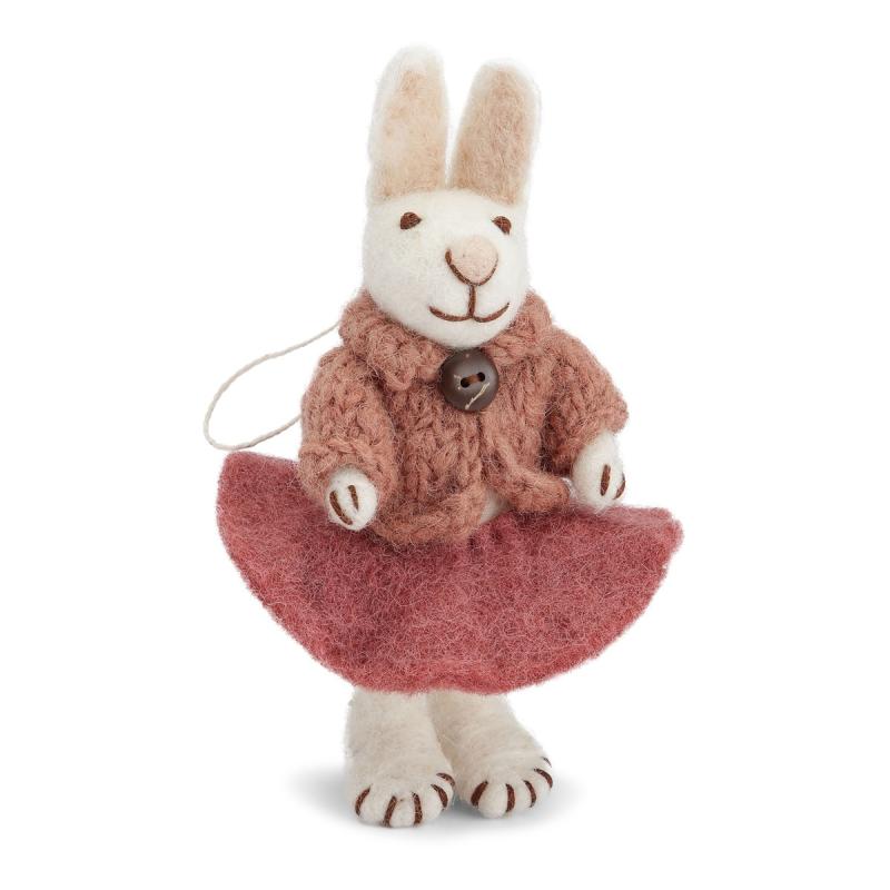 Vit hare med rosa kofta och rosa kjol, 14 cm (20013) - Én Gry & Sif