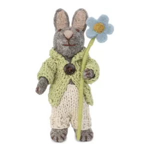 Grå hare med grön kofta och blomma, Tovad (20114) - Én Gry & Sif