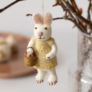 Vit hare med gul klänning och äggkorg, 14 cm (20214) - Én Gry & Sif