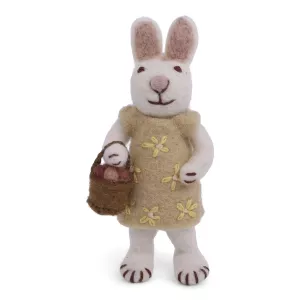 Vit hare med gul klänning och äggkorg, 14 cm (20214) - Én Gry & Sif