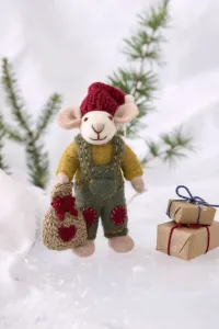 Tovad vit mus med julklappssäck (20526) - Én Gry & Sif