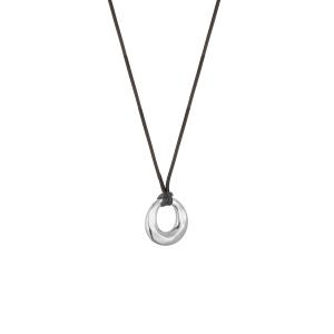 Halsband Kort, Svart snöre med silverfärgad ring - Gemini