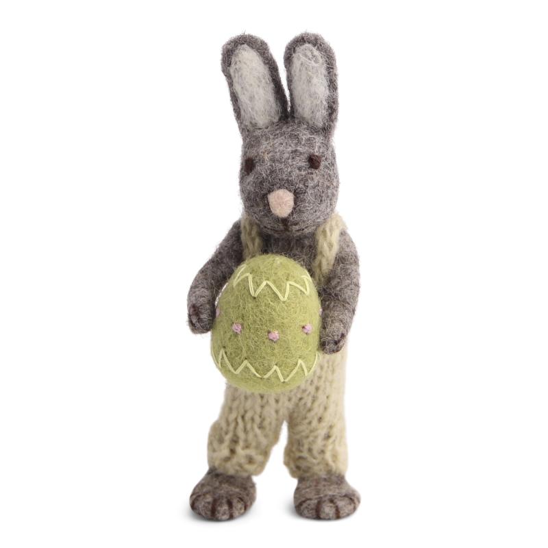 Grå hare med gröna byxor och påskägg, 14 cm (21412) - Én Gry & Sif