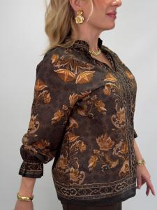 Blus, Brun med blommönster, Anita - Gemini