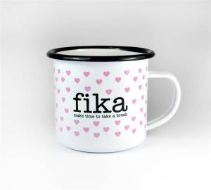 Emaljmugg: Fika (Rosa hjärtan) - Mellow Design