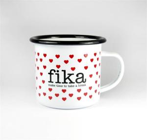Emaljmugg: Fika (Röda hjärtan) - Mellow Design