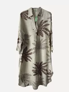 Linneklänning med palmer, Beige - Reunion    BERÄKNAD LEV: FEB/MARS