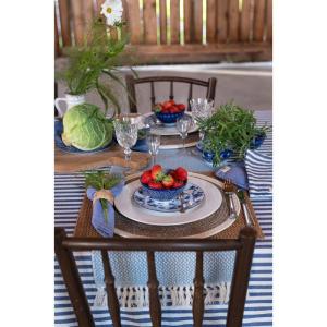 Kuddfodral med volang, Randig Marin och Vit, Svea  45x45 cm