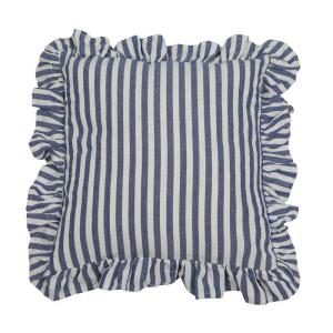Kuddfodral med volang, Randig Marin och Vit, Svea  45x45 cm