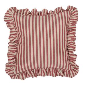 Kuddfodral med volang, Smalrandig Röd, Svea 45x45 cm