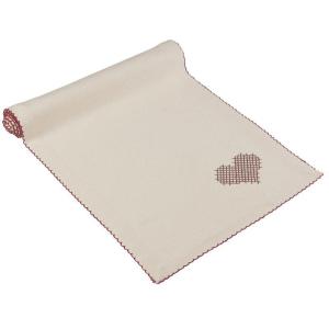 Löpare Offwhite med broderat rött hjärta, Tyra (35x120cm)