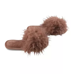 Fårskinns tofflor Curly, Terracotta - pälsimitation