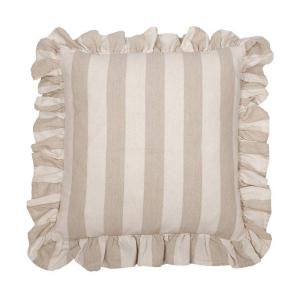 Kuddfodral med volang, Randig Lin, Amalia 45x45 cm