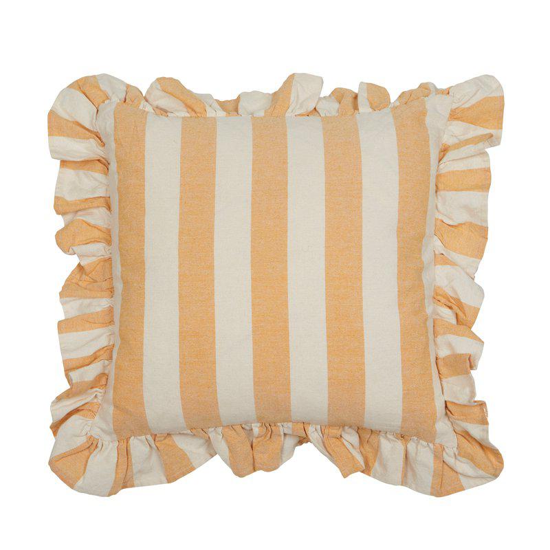 Kuddfodral med volang, Randig Gul och Vit, Amalia 45x45 cm