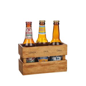 Trälåda med plats för 3 öl; LUNCH - FIKA - GRILL