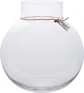 ERNST Rund glasvas/ljuslykta med läderband, H 10cm