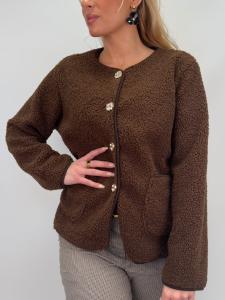 Jacka med guldknappar, Brun Teddy, Zia - Gemini