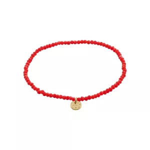 Armband rött Indie, guldpläterat - Pilgrim