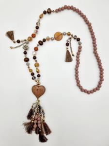 Halsband Långt, Hjärta och tofsar, Brunt - Cat & Co