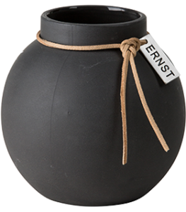ERNST Rund vas i stengods med läderband, H 10cm (mörkgrå)