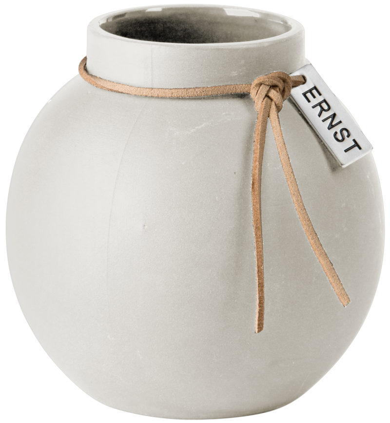 ERNST Rund vas i stengods med läderband, H 14cm (vit)