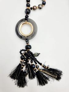 Halsband Långt, Stor ring och tofsar, Svart - Cat & Co