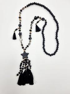 Halsband Långt, Stjärna och tofsar, Svart - Cat & Co