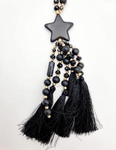 Halsband Långt, Stjärna och tofsar, Svart - Cat & Co