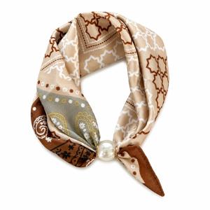 Scarves med magnetknäppe (vit pärla), Mönstrad sand / grå / brun - Three M