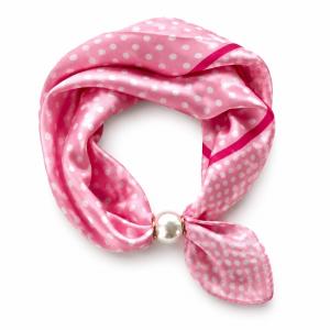 Scarves med magnetknäppe (vit pärla), Rosa med vita prickar - Three M