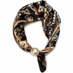 Scarves med magnetknäppe (vit pärla), Mönstrad Brun / Kamel / Creme / Petrol - Three M